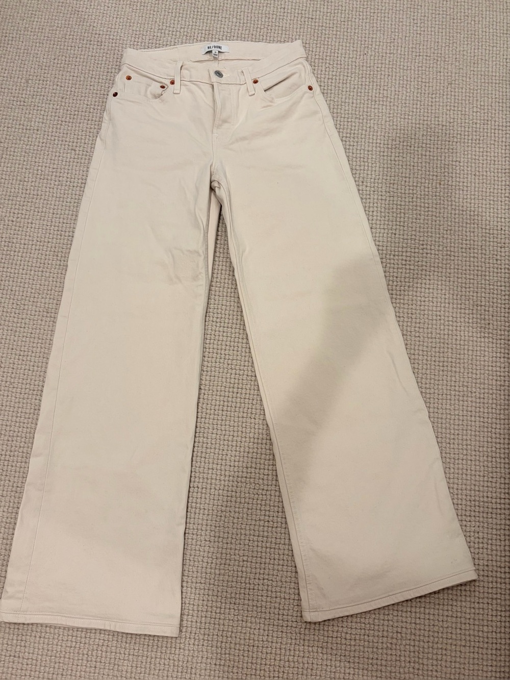 Wide Leg Cream Jeans - Unbranded